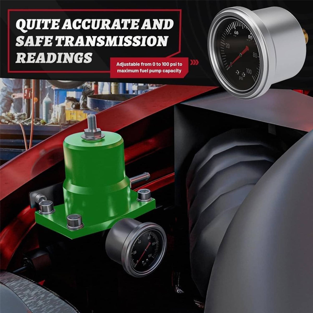 Solidspare New Adjustable Fuel Pressure Regulator Kit Oil 0-100psi Gauge -6AN Black & Green