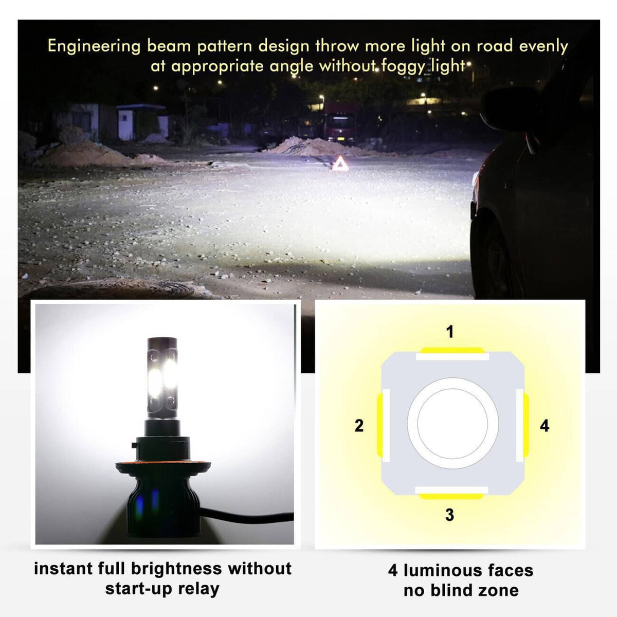 Solidspare 4-Sides H13 9008 LED Headlight Bulb for 2004-2014 Ford F-150 High Low Beam 6000K