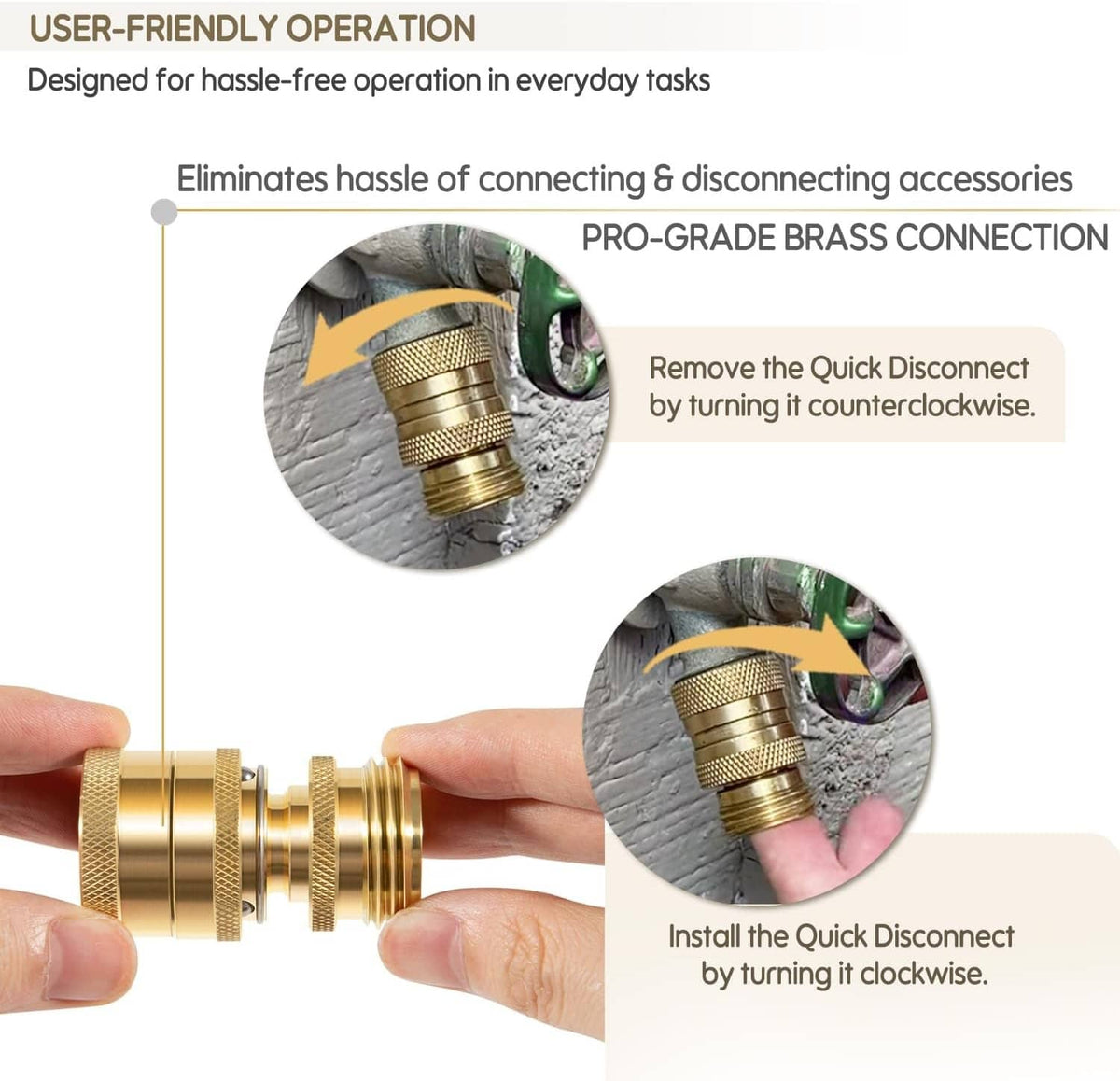 Solid Spare 22729 Hose Quick Disconnect Set Heavy-Duty Brass, 3/4” GHT Male x Female