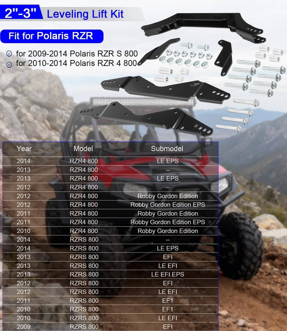 Solid Spare 2''-3'' Lift Kit Front & Rear for Polaris RZR S 800, RZR 4 800 2010-2014