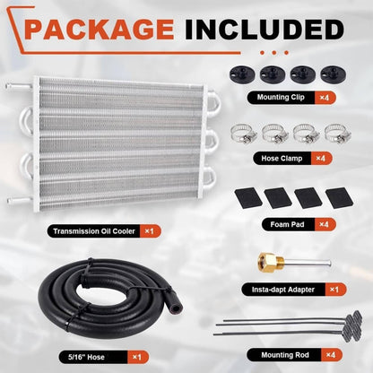 Solidspare Universal 6 Rows Aluminum Remote Transmission Oil Cooler Radiator Converter Kit