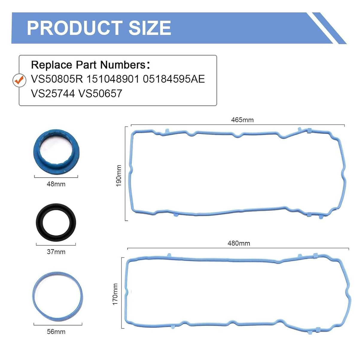 Solidspare Valve Cover Gasket Kit VS50805R For Chrysler Dodge Jeep Ram 11-16 3.6L DOHC 24V