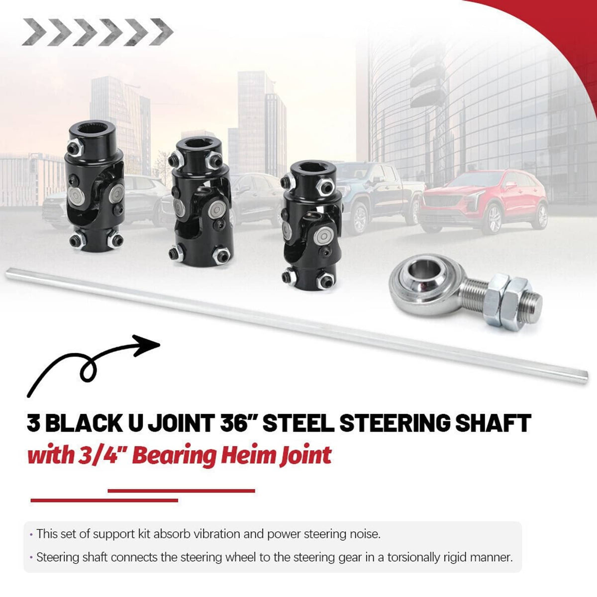 Solidspare Black Steering Box U Joint 36" Steel Steering Shaft & 3/4" Support Bearing GM