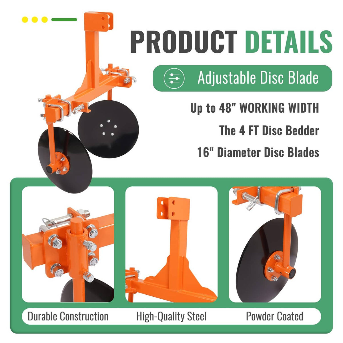 Solidspare 48" Adjustable Disc Bedder Disc Harrow For Cat 1 Tractors Steel 3 Point