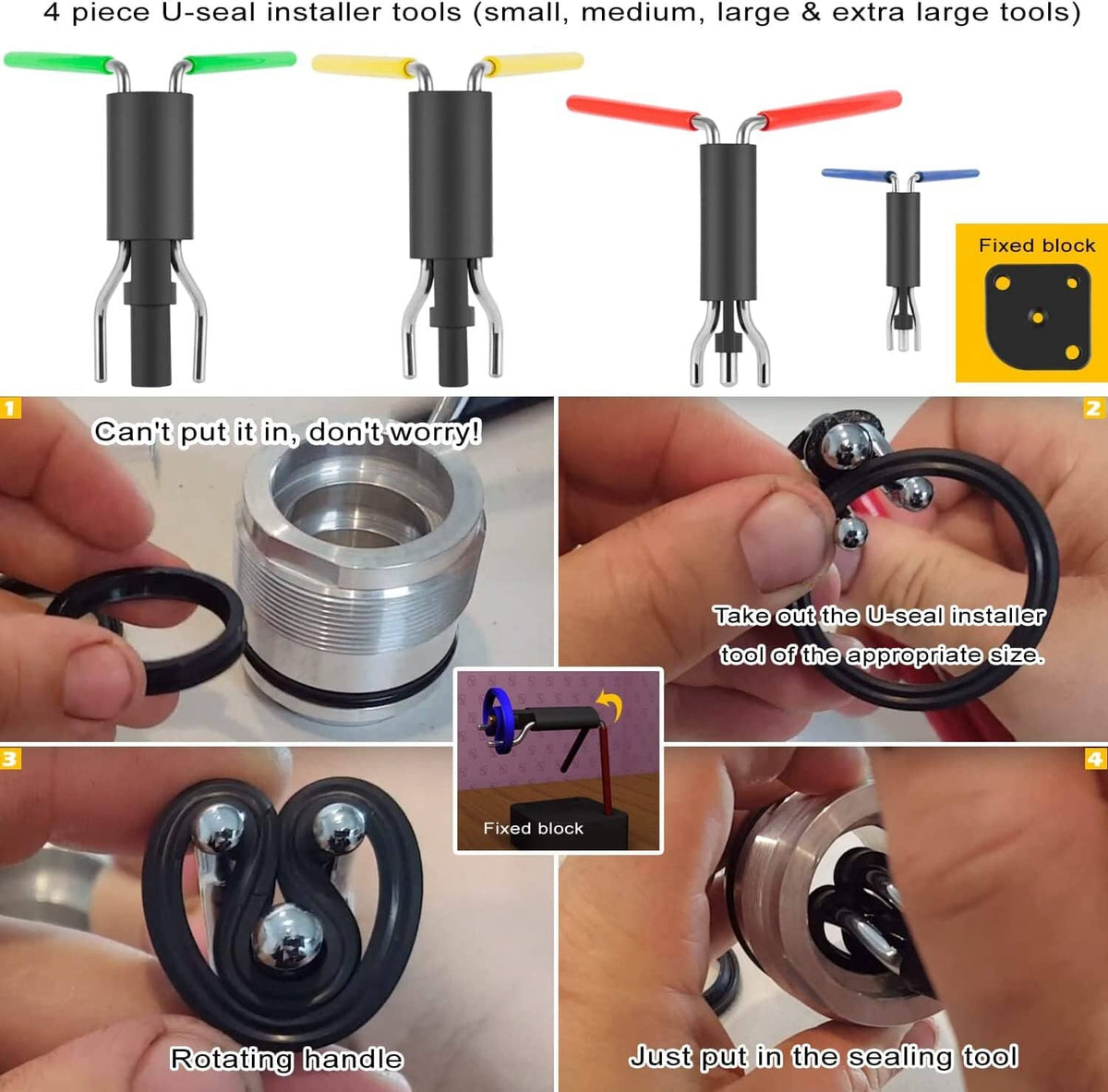 Solid Spare Rod Seal Install Tool Set Hydraulic U-Cup Twistor Installation Tool (Pack of 6)