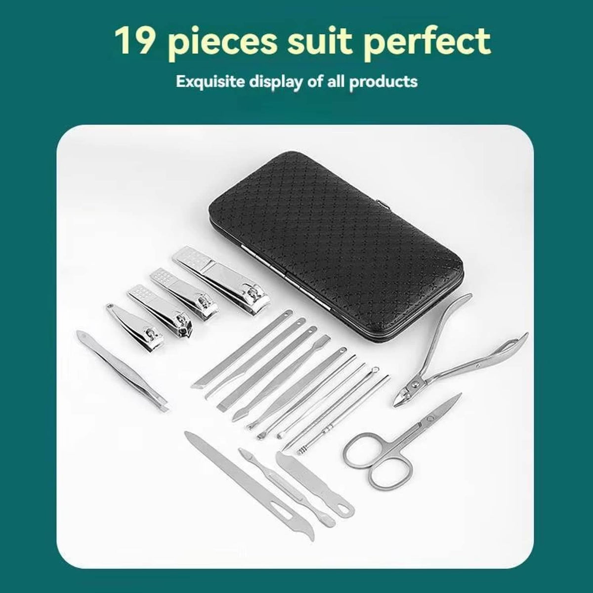 Solid Spare 19 PCS Pedicure / Manicure Set Nail Clippers Cleaner Cuticle Grooming Kit Case