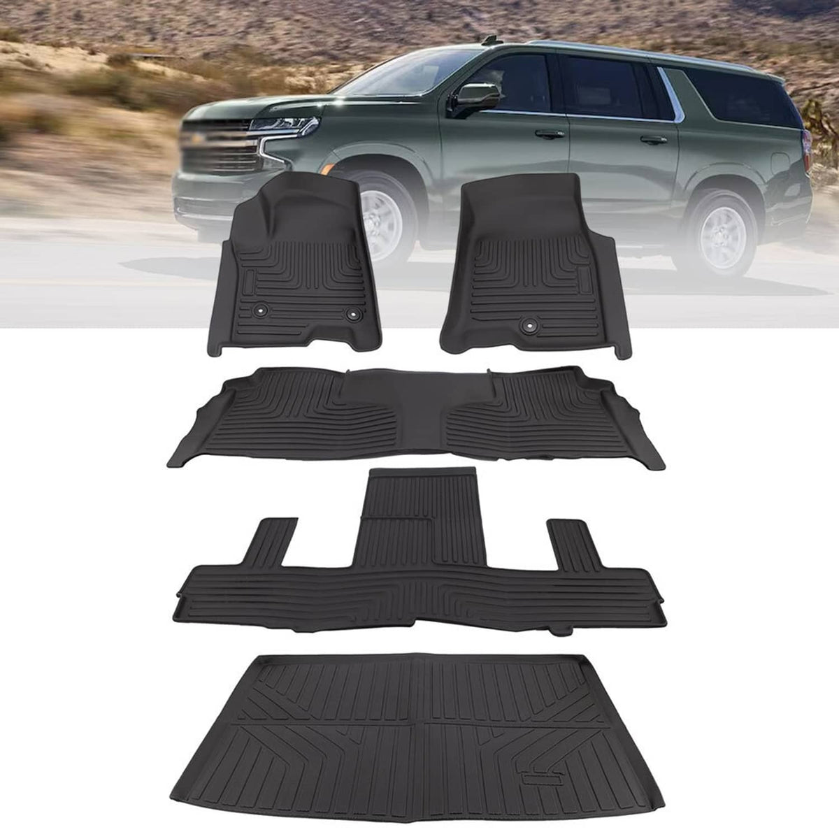 Solidspare Full Set Floor Mats Cargo Liner For Chevrolet Suburban GMC Yukon XL 2021-2025