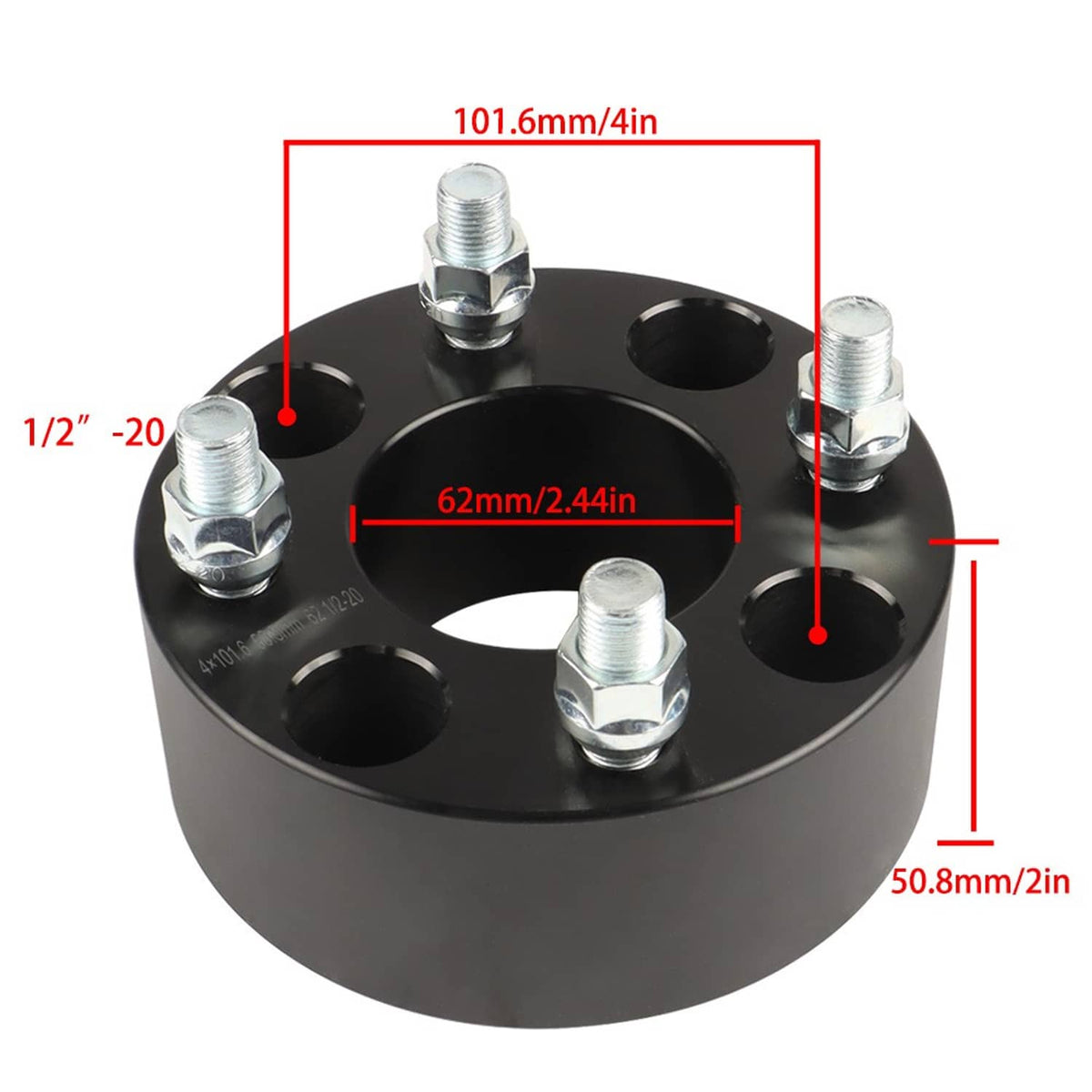 Solidspare 2" 4x4 Wheel Spacers For Golf Cart  GO Club Car 1/2"x20 Studs 4Pc Black ATV