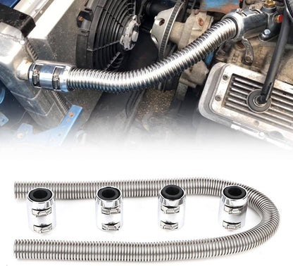 Solidspare Universal 48" Stainless Steel Radiator Flexible Coolant Water Hose W/ Caps Kit