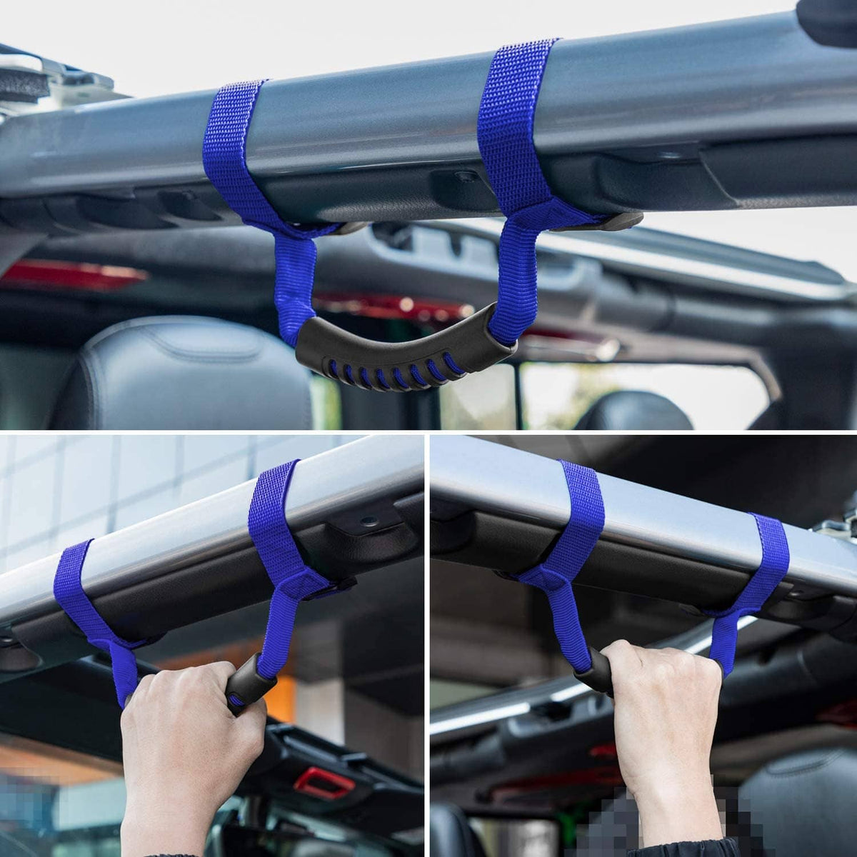 Solid Spare 4Pcs Blue Roll Bar Grab Handles Grip Handle for Jeep Wrangler TJ JK JL 1955-2022