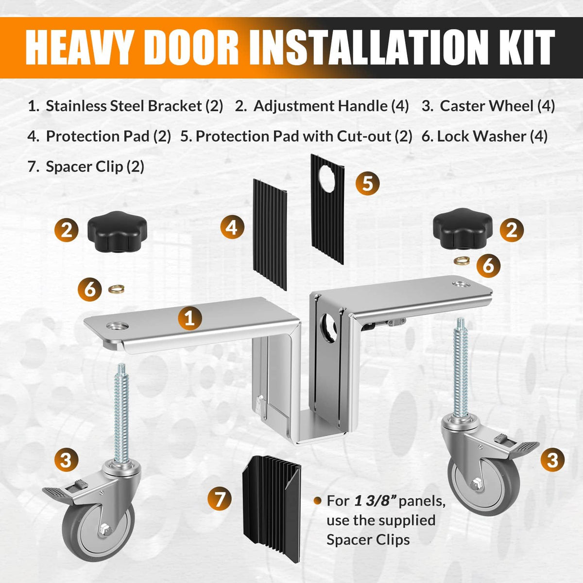 Solidspare Heavy Door Installation Hardware Tool Kit for 1-3/4" and 2-1/4" Doors Dual-Dolly