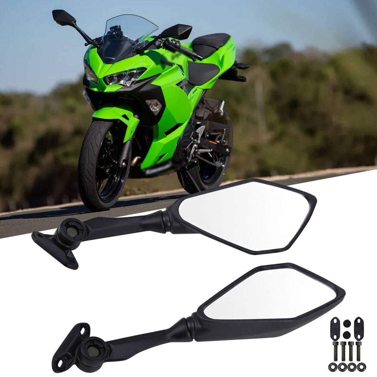 Solidspare Pair Rear View Side Mirrors Fit For Kawasaki Ninja ZX6R 300R EX300 2013-2017