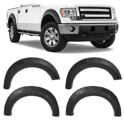 Solid Spare [4PCS] Pocket Riveted Wheel Fender Flare For 2009-2014 Ford F150 F-150 Styleside
