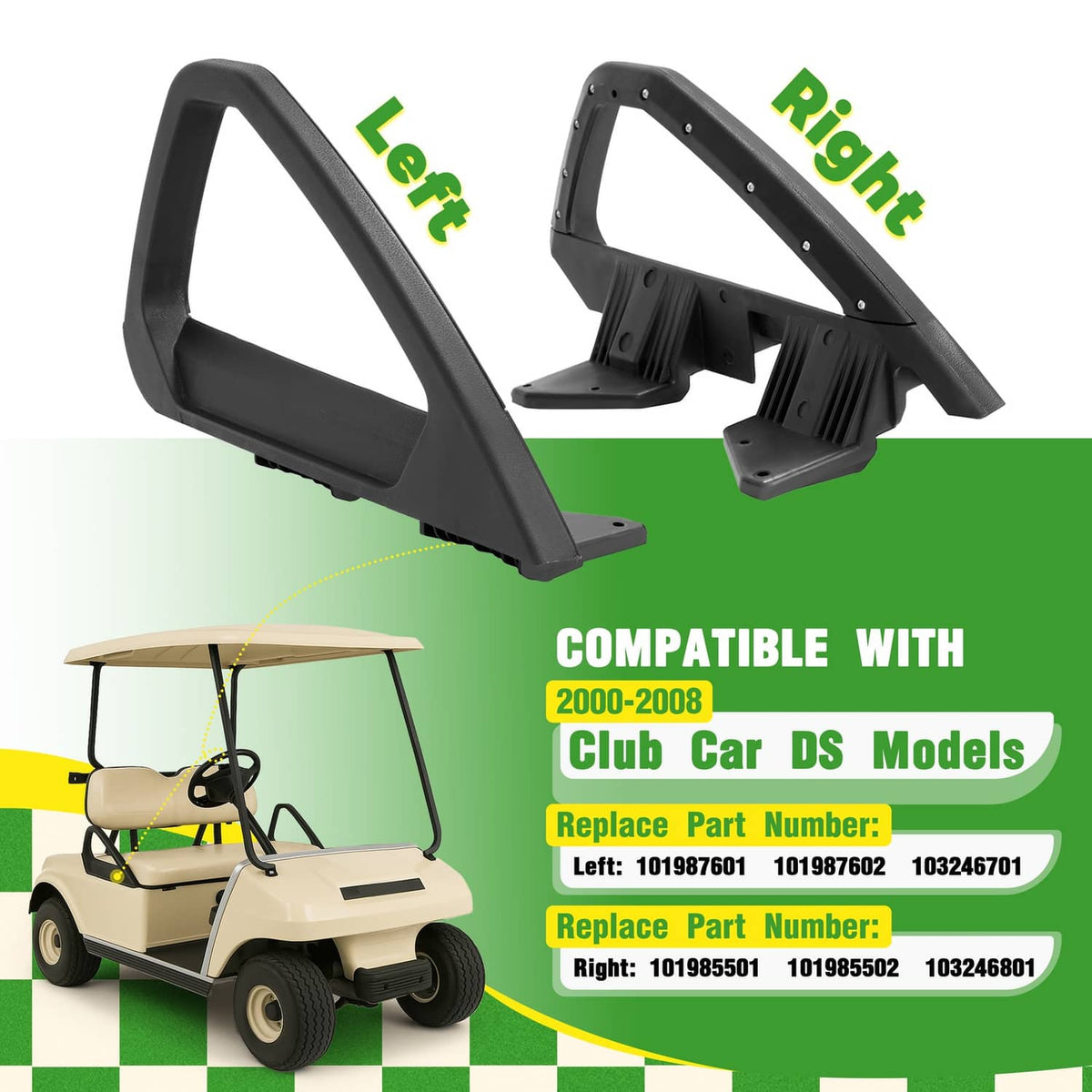 Solidspare For Club Car DS 2000-2008 Golf Cart Hip Restraint Driver Left&Right Seat Handles