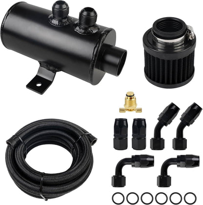 Solidspare Oil Catch Can Reservoir Tank 10AN 2 Port Dual Breather Filter Baffled+ 10FT Hose