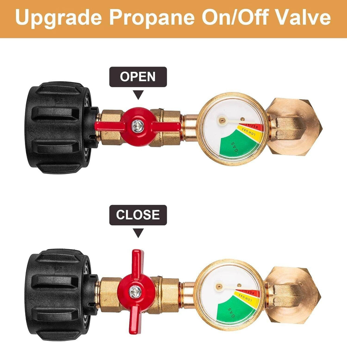 Solidspare 1lb to 20lb tank Propane Refill Elbow Adapter with Gauge + ON-Off Control Valve