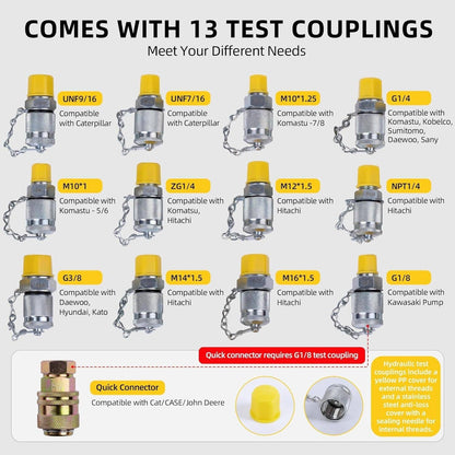 Solidspare 60Mpa Hydraulic Pressure Test Set 5 Gauges 13 Couplings 14 Tee Connectors 5 Hose