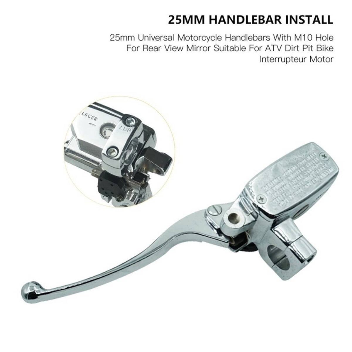Solidspare 1"25mm Right Motorcycle Handlebar Front Brake Master Cylinder lever Chrome