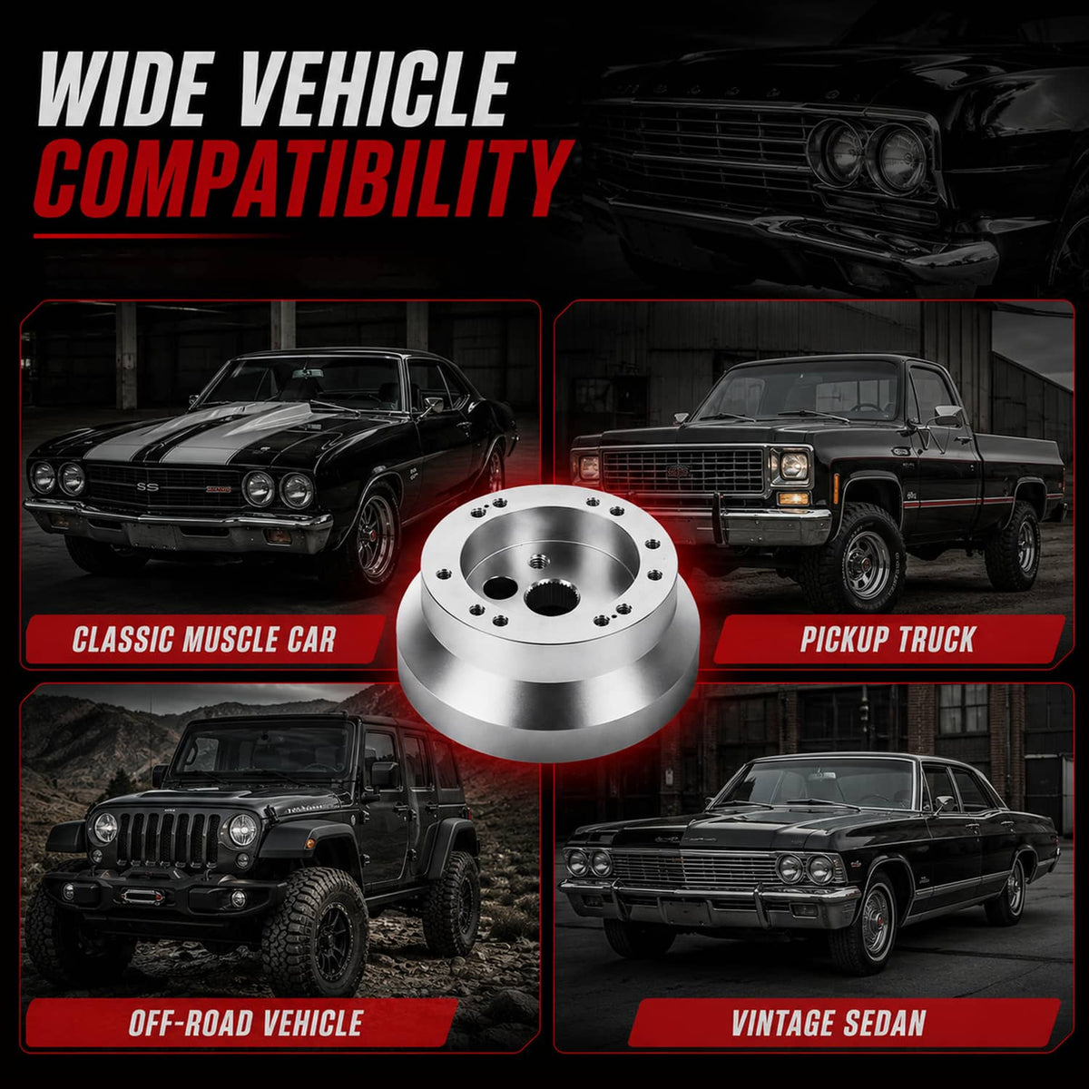 Solidspare Silver 5 & 6 Hole Steering Wheel Polished Hub Adapter For GM Chevy Aluminum