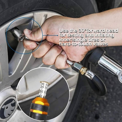 Solid Spare Air Tire Inflator With Pressure Gauge (10-120 PSI) Dual Head Chuck for Car Truck