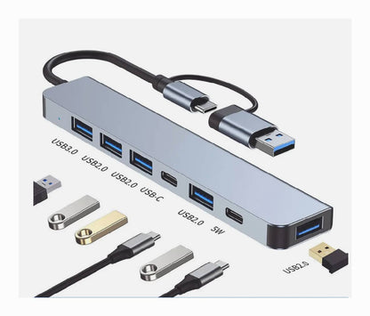 Solid Spare Adapter USB C HUB Type 7/8Port 5G Speed Multi USB Splitter For PC Laptop Macbook