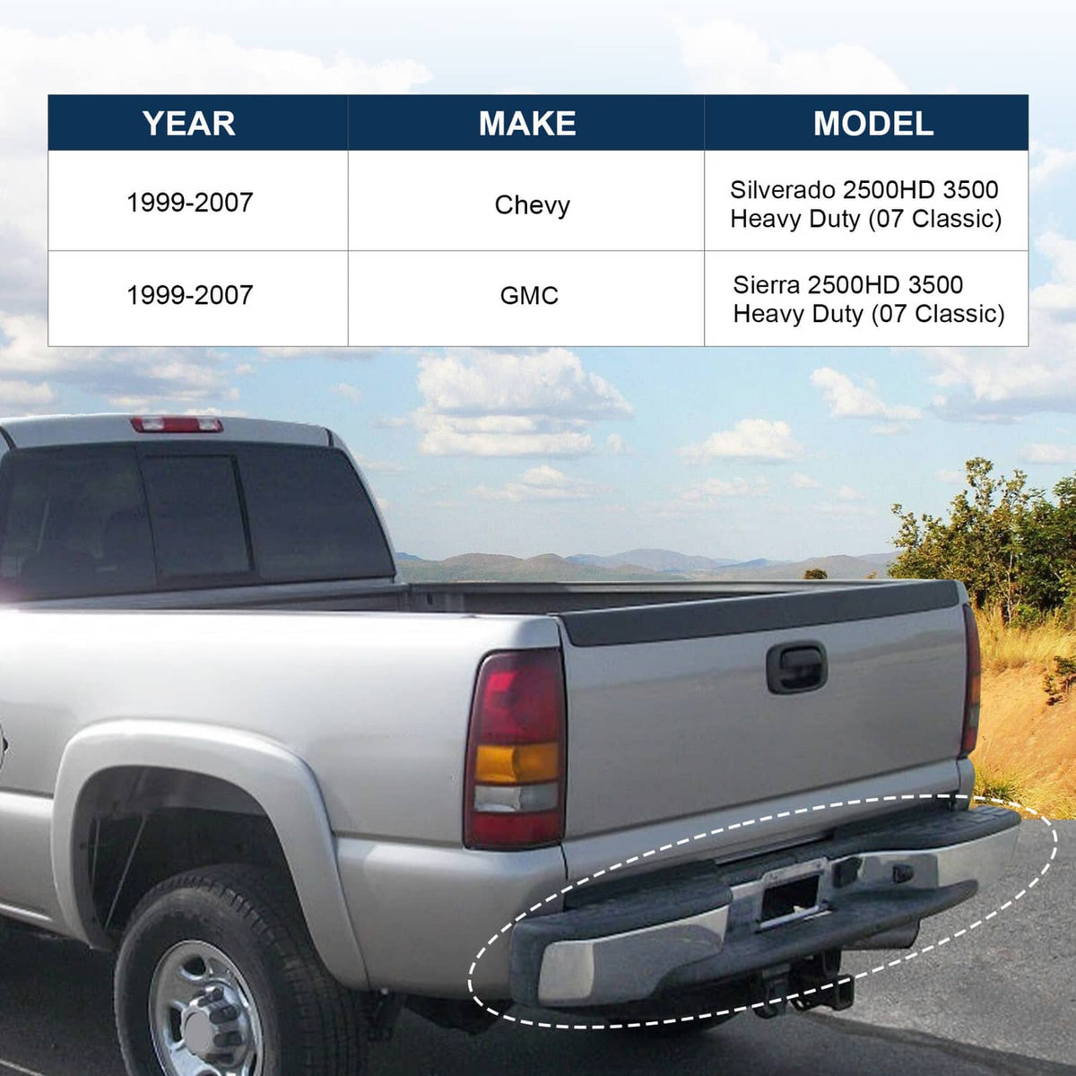 Solidspare Complete Chrome Rear Bumper Fits 1999-2007 Chevy Silverado GMC Sierra 1500 2500