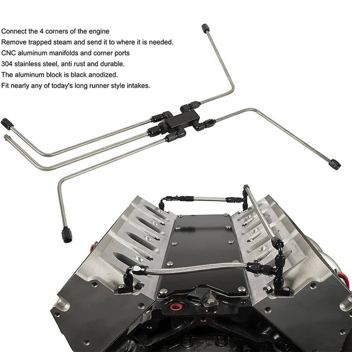 Solidspare Stainless Steel Complete Coolant Crossover Steam Vent Kit Parts For LS1 LS2 LS3