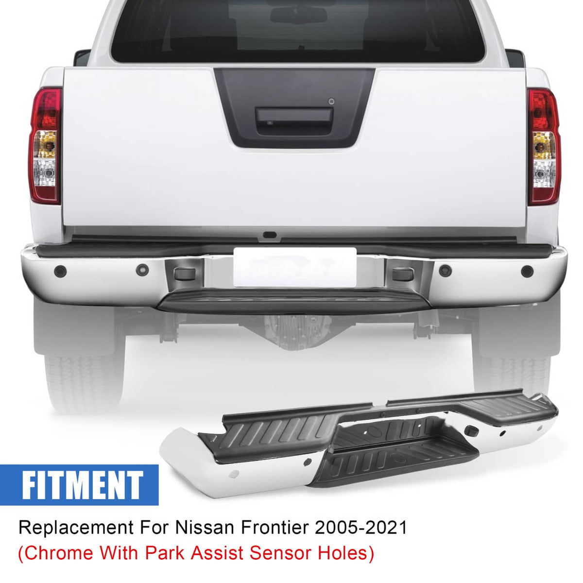 Solidspare Chrome Rear Step Bumper Assembly W/ Sensor Hole For 2005-2021 Nissan Frontier
