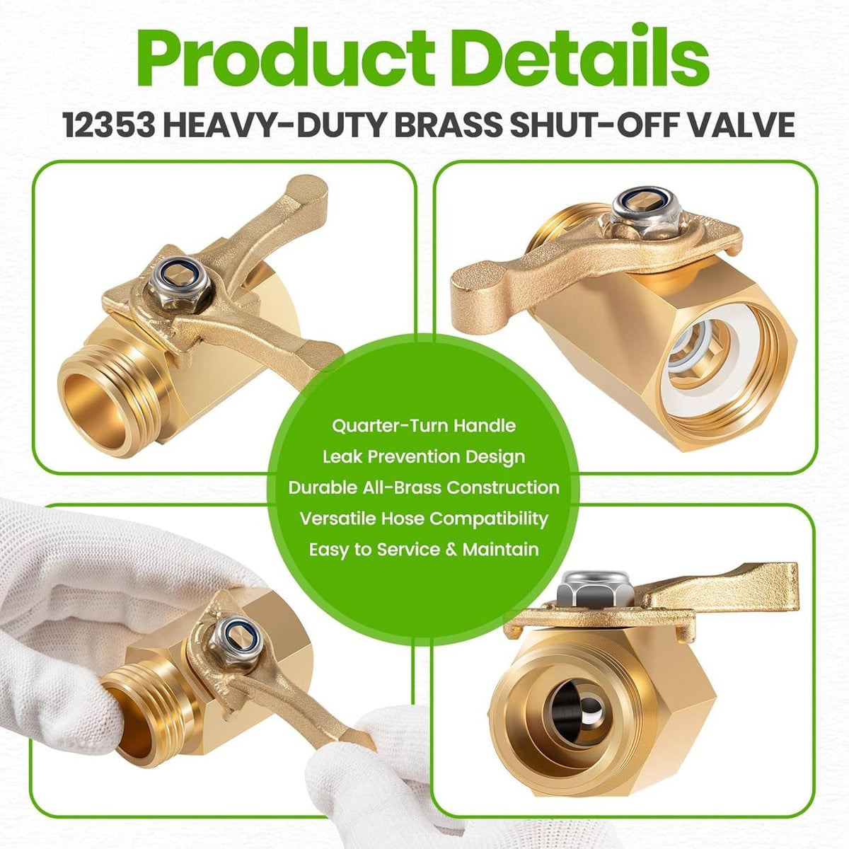 Solidspare 12353 Heavy-Duty Brass Shut-Off Valve 3/4” Hose Thread Full Flow 1/2” Opening