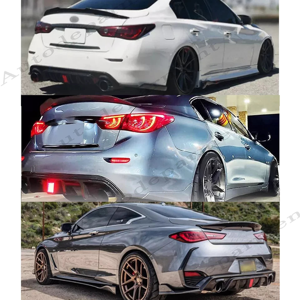 Glossy Black Rear Bumper Diffuser & Rear Spoiler Fit for 2018-2023 Infiniti Q50