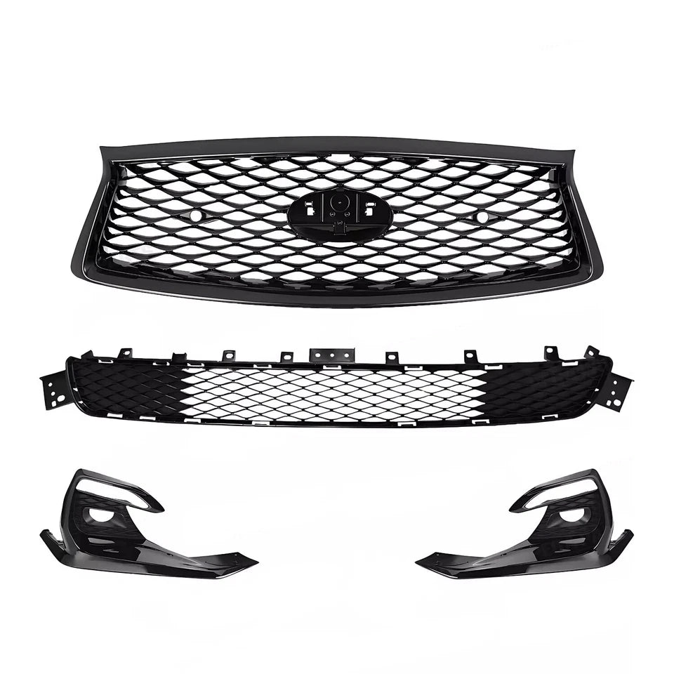 For 2018-2024 Infiniti Q50 Sport Front Upper Lower Grille Fog Light Bezels Cover